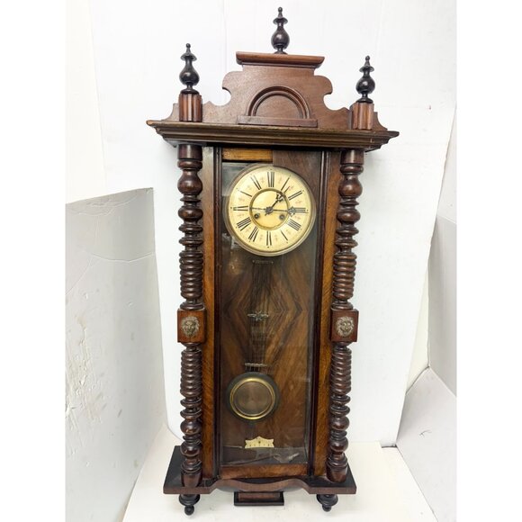 Antique Victorian Wood Pendulum Wall Clock - Picture 2 of 11